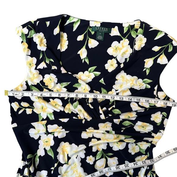 Lauren Ralph Lauren Women’s Navy Yellow Floral Pullover Stretchy Dress Size 14 - Picture 9 of 11